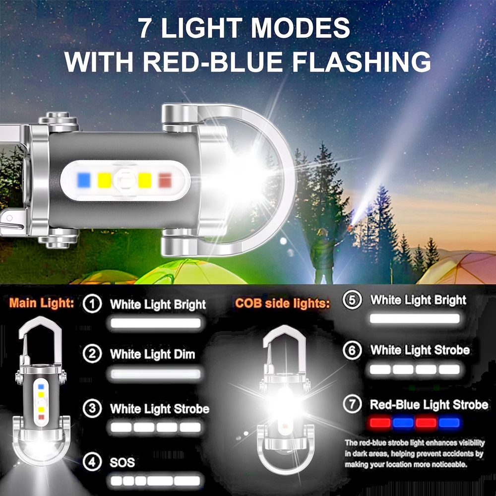 2 X Rechargeable Multi-Mode Mini Keychain Flashlight, 300LM LED work light