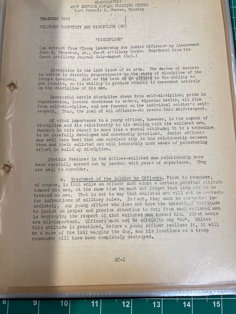 WWII US Army Basic Military Training Program Binder 1944