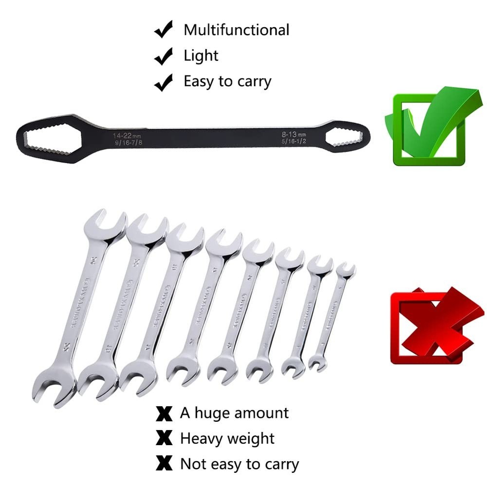 Saipe 2pcs Multifunctional Wrench Set Self Adjustable Universal Black