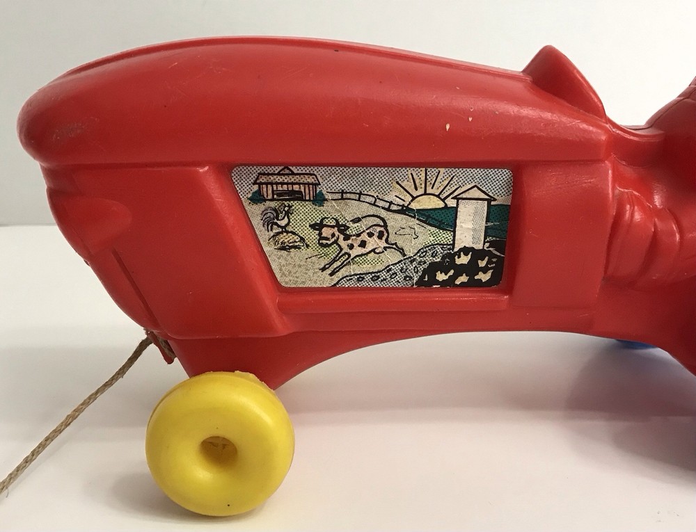 Empire Tractor & Farmer Bobble Head Pull Toy Blow Mold Original Pull String READ