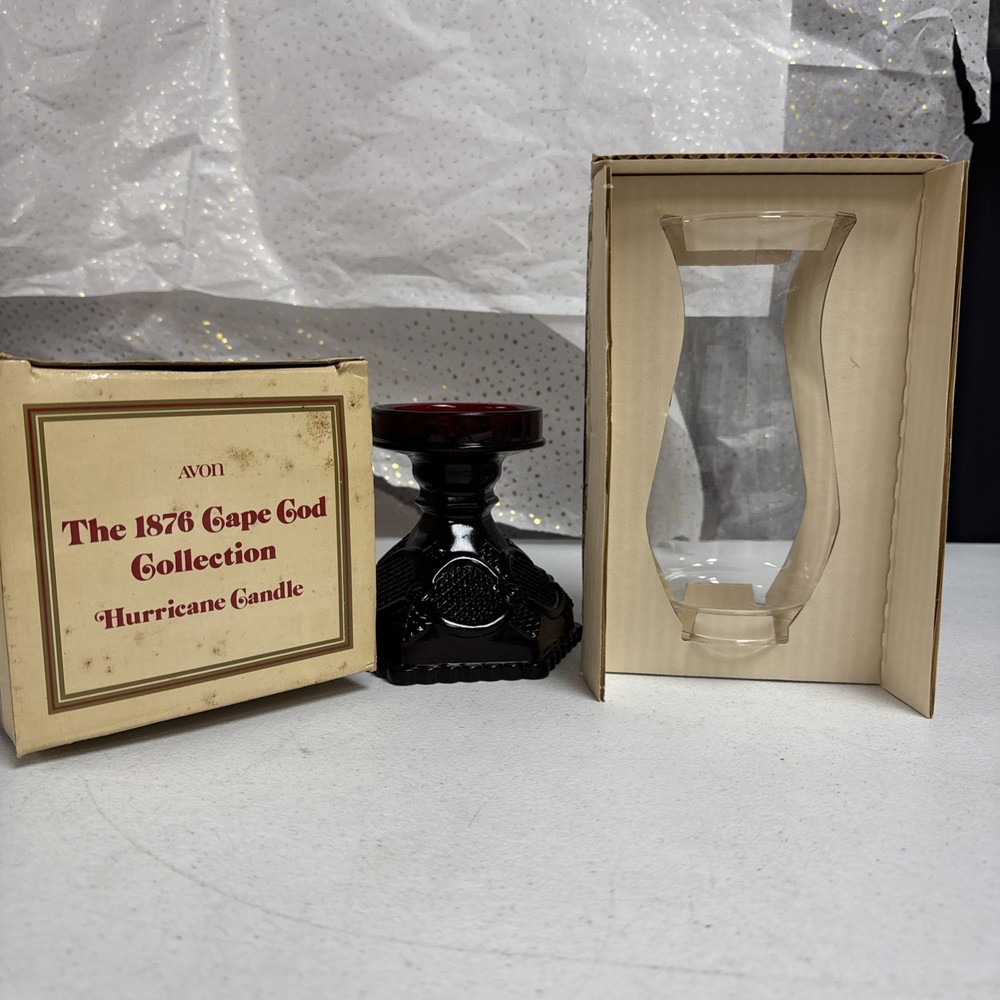 1876 Cape Cod Collection Avon Ruby Red Hurricane Candle in Box