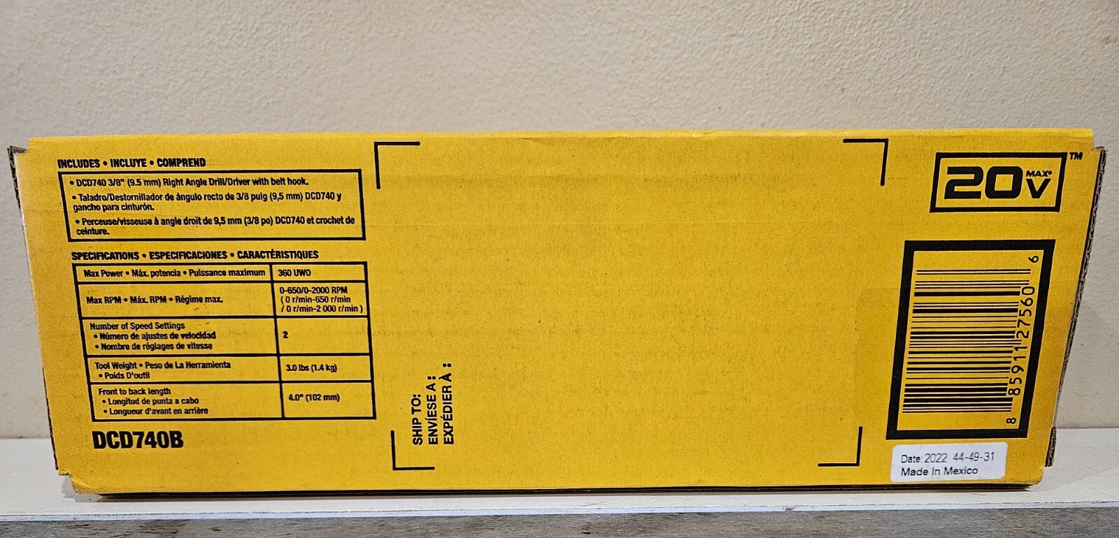 New DeWalt 20v Max Cordless 3/8" Right Angle Drill/Driver DCD740B 90 Degree
