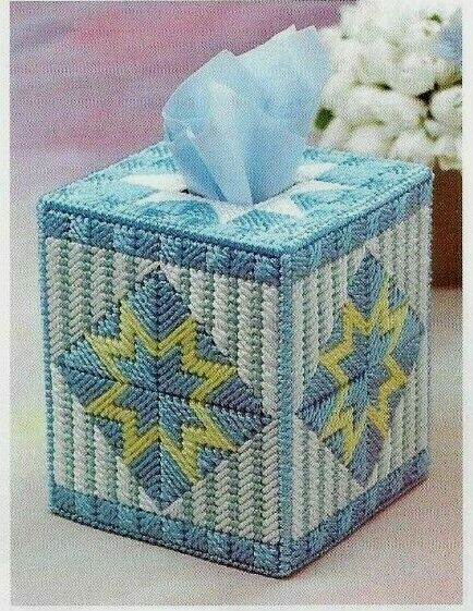 PASTEL PATCHWORK TISSUE BOX COVER HOME DECOR PLASTIC CANVAS PATTERN INSTRUCTIONS
