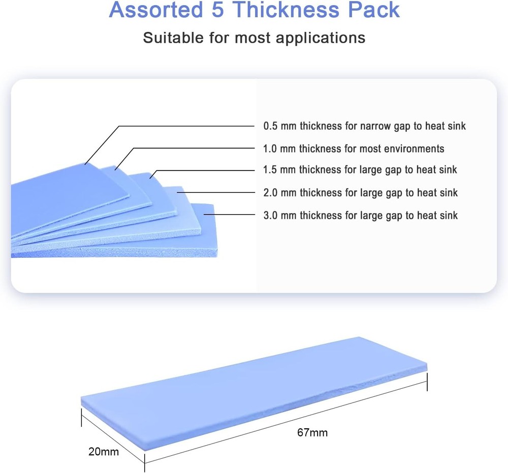 30 Pack Thermal Pads Set Multi Thickness Soft Self-Adhesive for Electronics Cool