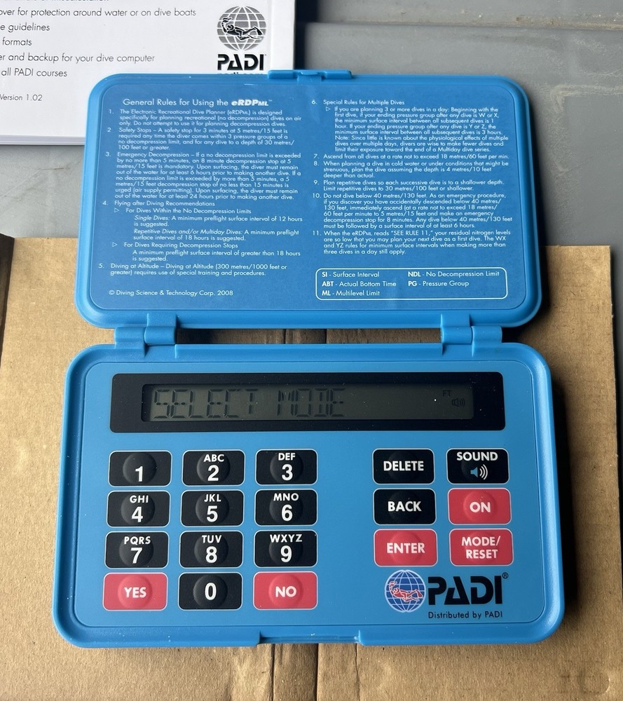 PADI eRDPML Multilevel Recreational Dive Planner with Instructions & Box