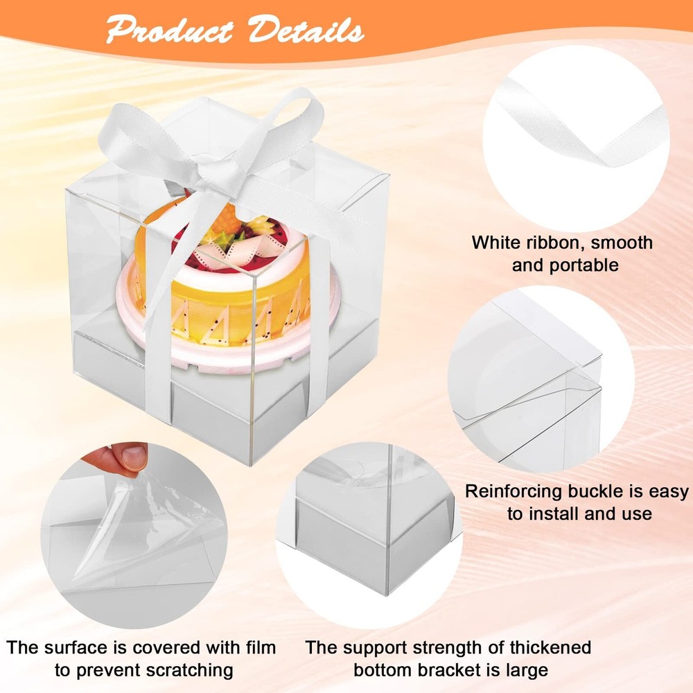 12 Pack Clear Plastic Cupcake Boxes, 3.5 Inch Silver Single Cupcake Container...
