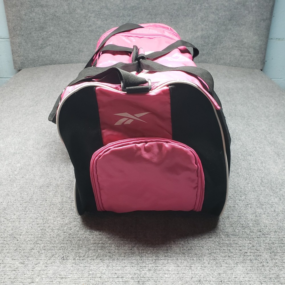Reebok Duffle Bag Pink Black Two Strap Rectangular Full Zip Colorblock Gym