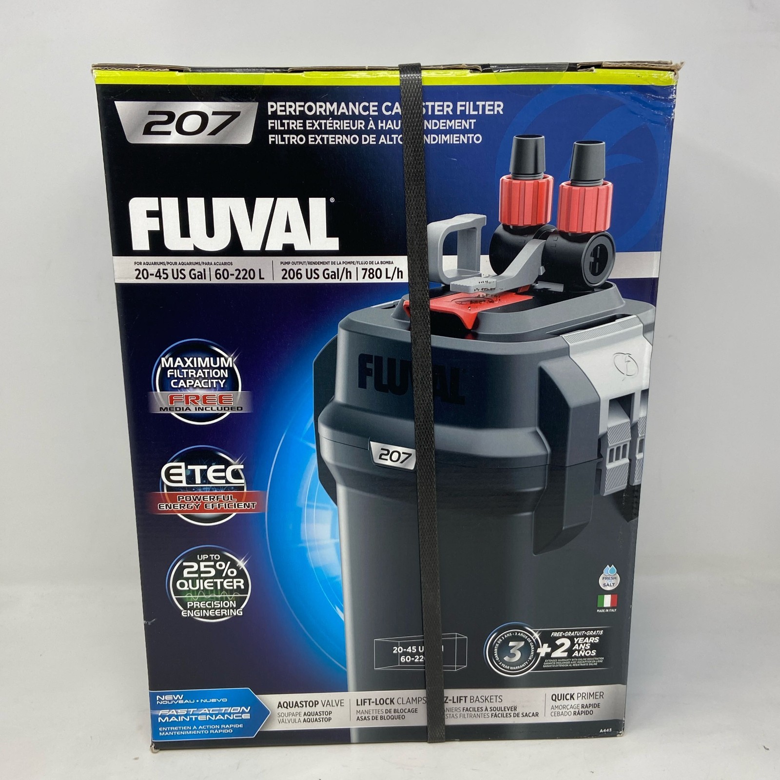Fluval 207 Performance Canister Filter, Black/Gray — For Aquariums 20-45 Gallons