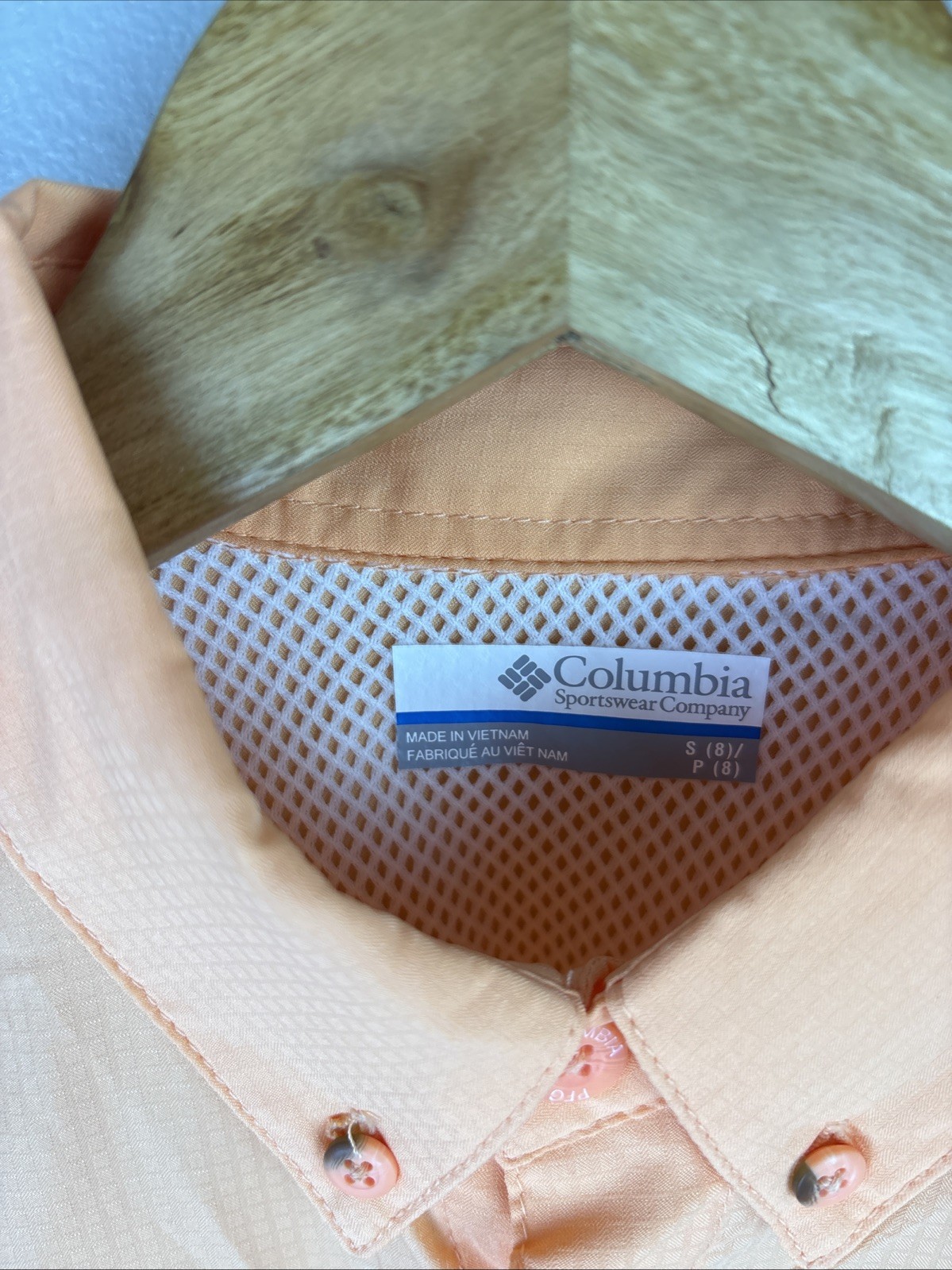 Columbia PFG Size S 8 Youth Short Sleeve Fishing Shirt Peach UPF 40 Omniwick