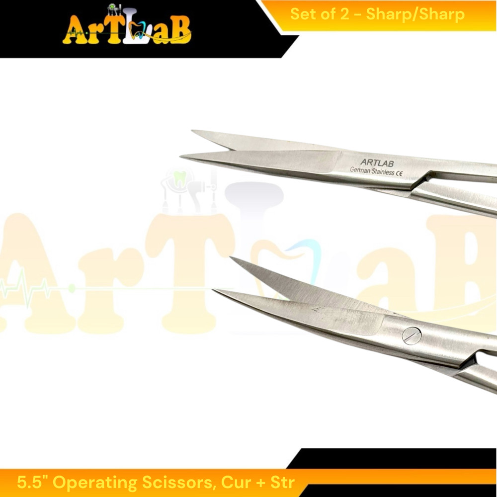 Set of 2 - 5.5" Operating Scissors w/ Sharp Tips & Color-Coded Handle - Premium