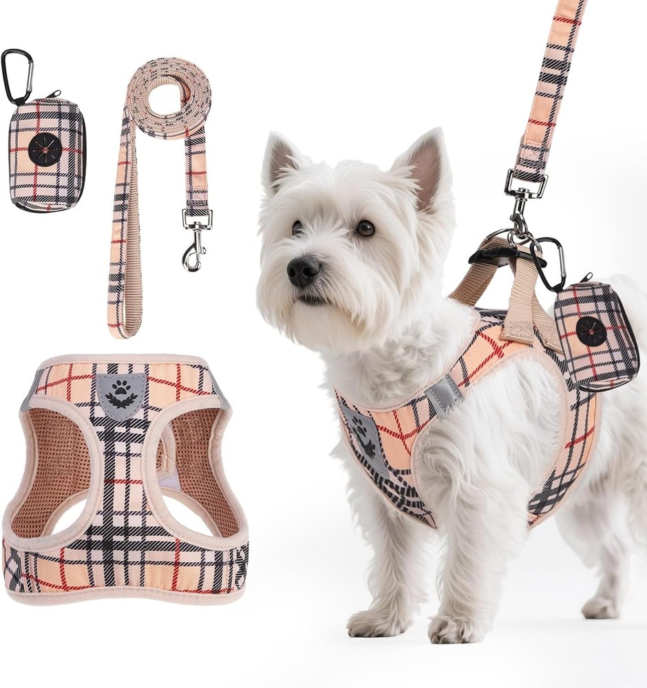 Dog Harness & Leash Set Step in No Pull Soft Pet Harness Reflective Adjustable