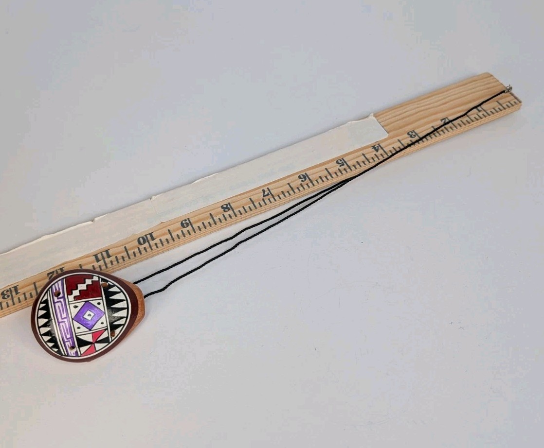 Vintage Handpainted Clay Peruvian Wind Flute / Whistle On Corded Necklace