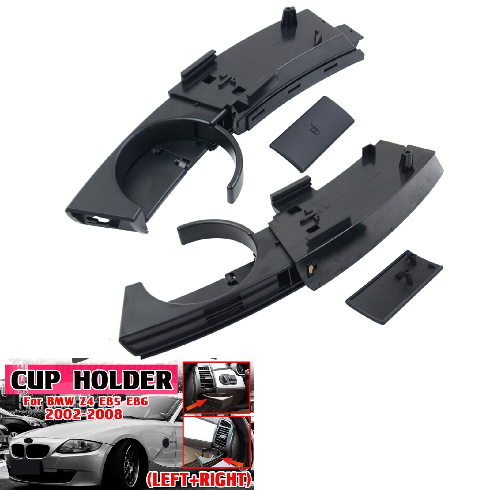 2 PCS Black Cup Holder For 2003-2008 BMW Z4 E85 E86 51457070323 51457070324