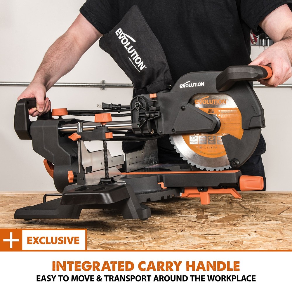 Evolution R255SMS+: Single Bevel Sliding Miter Saw With 10 in. Multi-Material Cu