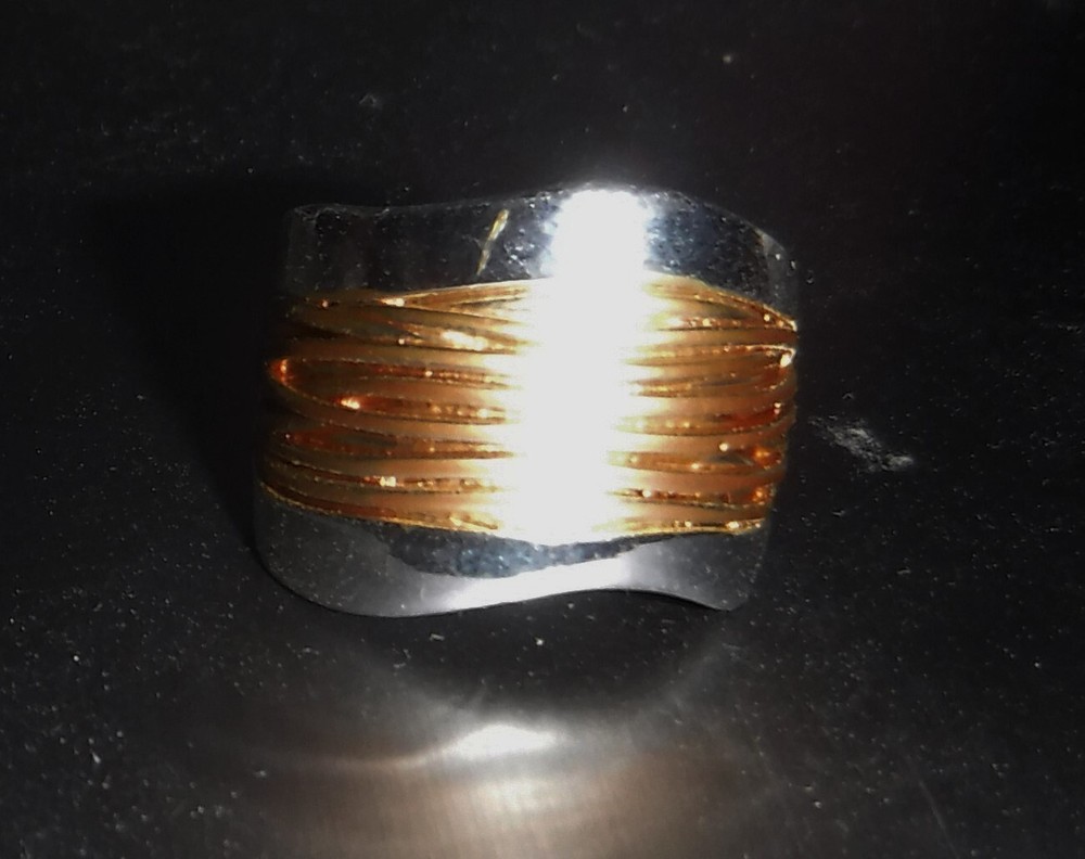 Handcrafted Silver Ring with gold bars sz 6