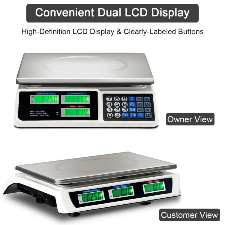66 lb Electronic Price Computing Scale with LCD Display — Fast, Accurate Pricing