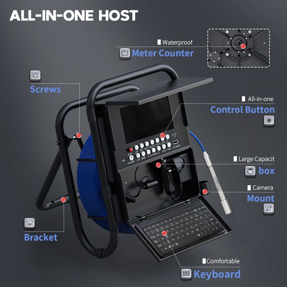 Snake Camera HD Drain 7" Screen Pipe Inspection Camera with 12pcs LEDs Light