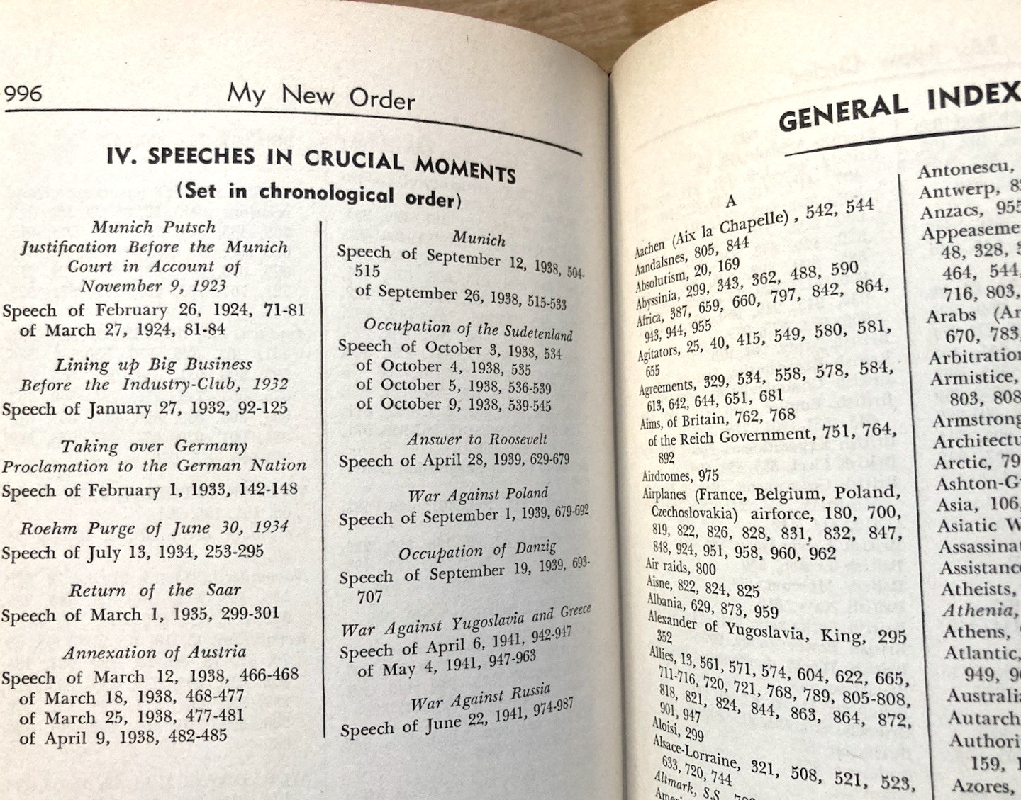 MY NEW ORDER-WWII-ADOLF HITLER's SPEECHES-RARE TRUE 1st Ed-1st Pr-1941-DJ-CLEAN