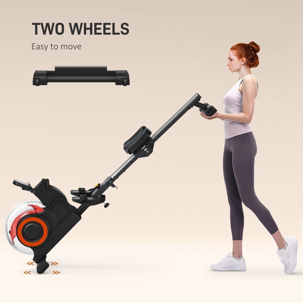 Folding Water Rower Machine w/ LCD, Adjustable Resistance & Wheels