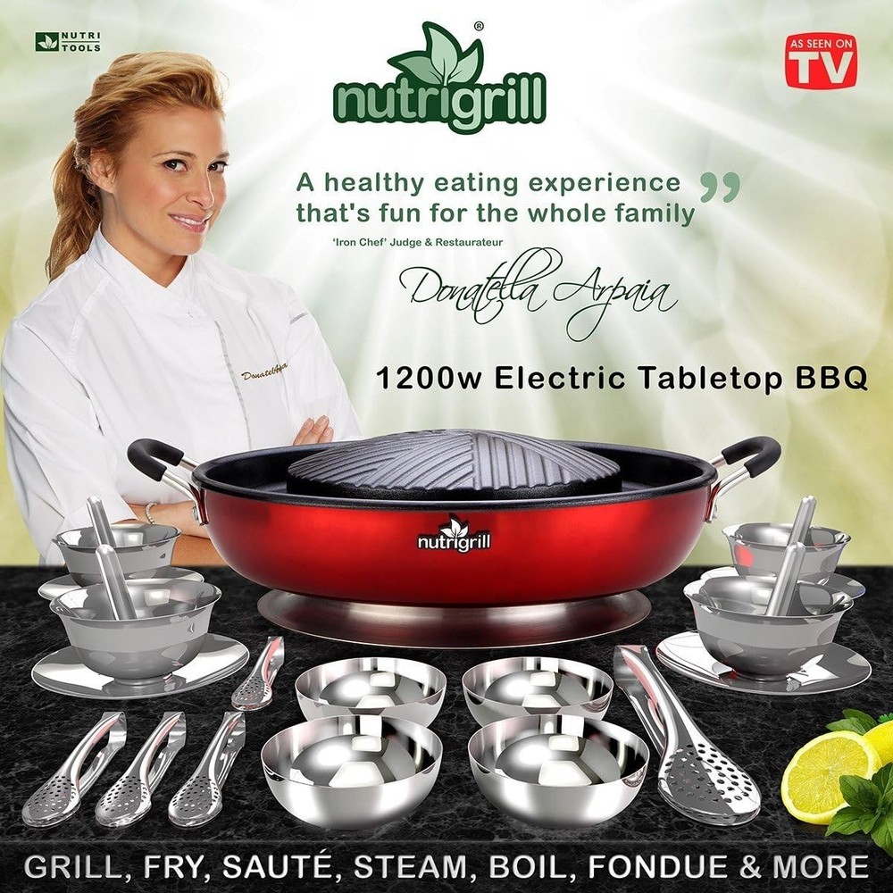 Nutrigrill 1200W Multi-Use Electric Tabletop Grill with Complete Cooking Set