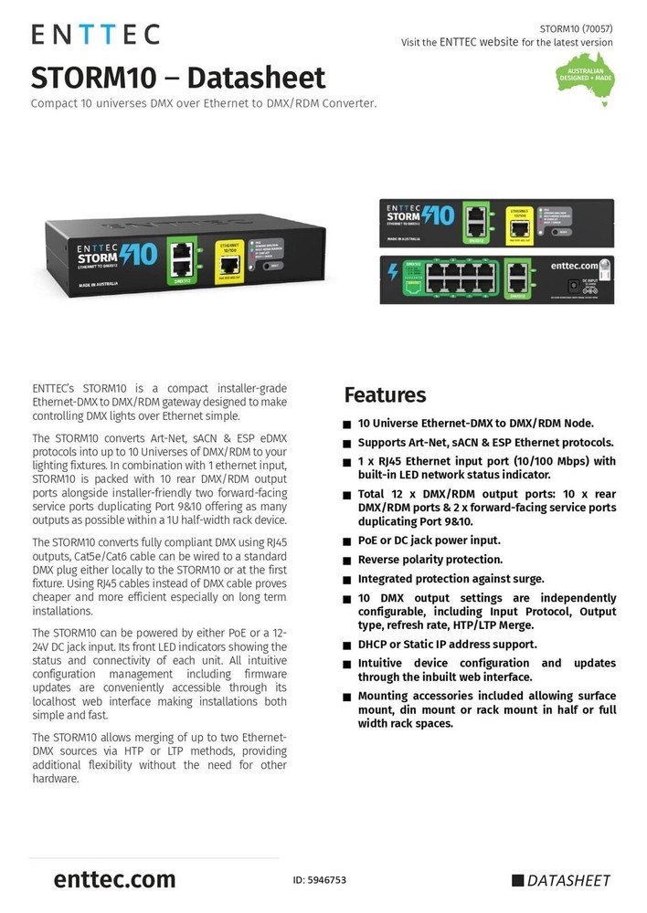 ENTTEC Storm 10 10-port Ethernet to DMX Interface