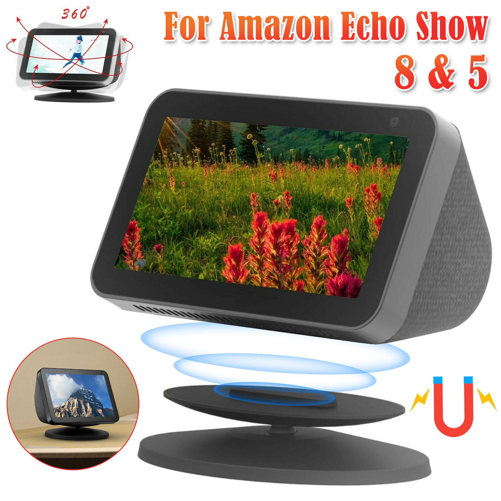 360° Magnetic Holder for Amazon Speaker Echo Show 5/8 Adjustable Tilting Stand