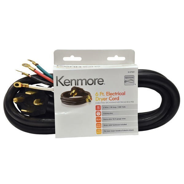 Kenmore 6 Ft. Electrical Dryer Cord 4 Prong Plug 30 AMP Heavy Duty 250V 57001