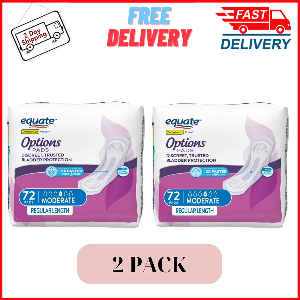NEW Equate Options Moderate Absorbency Regular Length Pads Value Pack, 144 Count