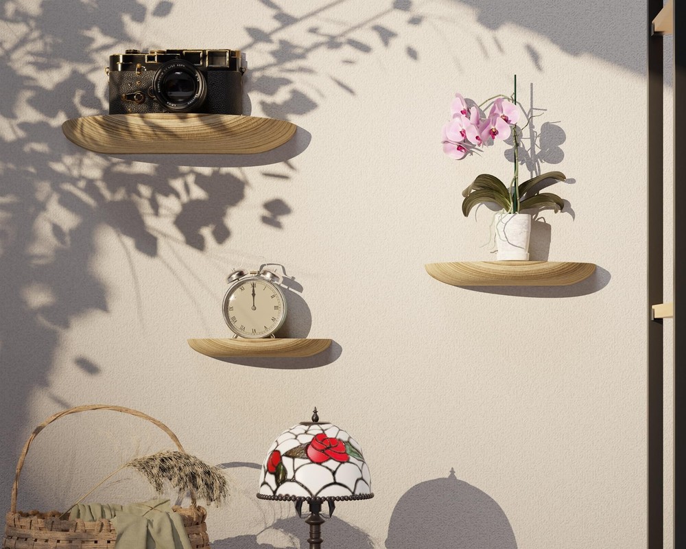 Solid Wood Half Round Floating Wall Shelves | Elegant Floating Shelves, Eleva...