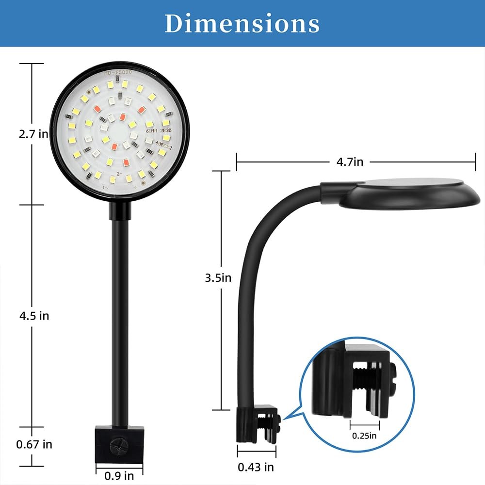 DaToo Mini Clip On Aquarium Light 7W Dimmable With Dimmer, Black