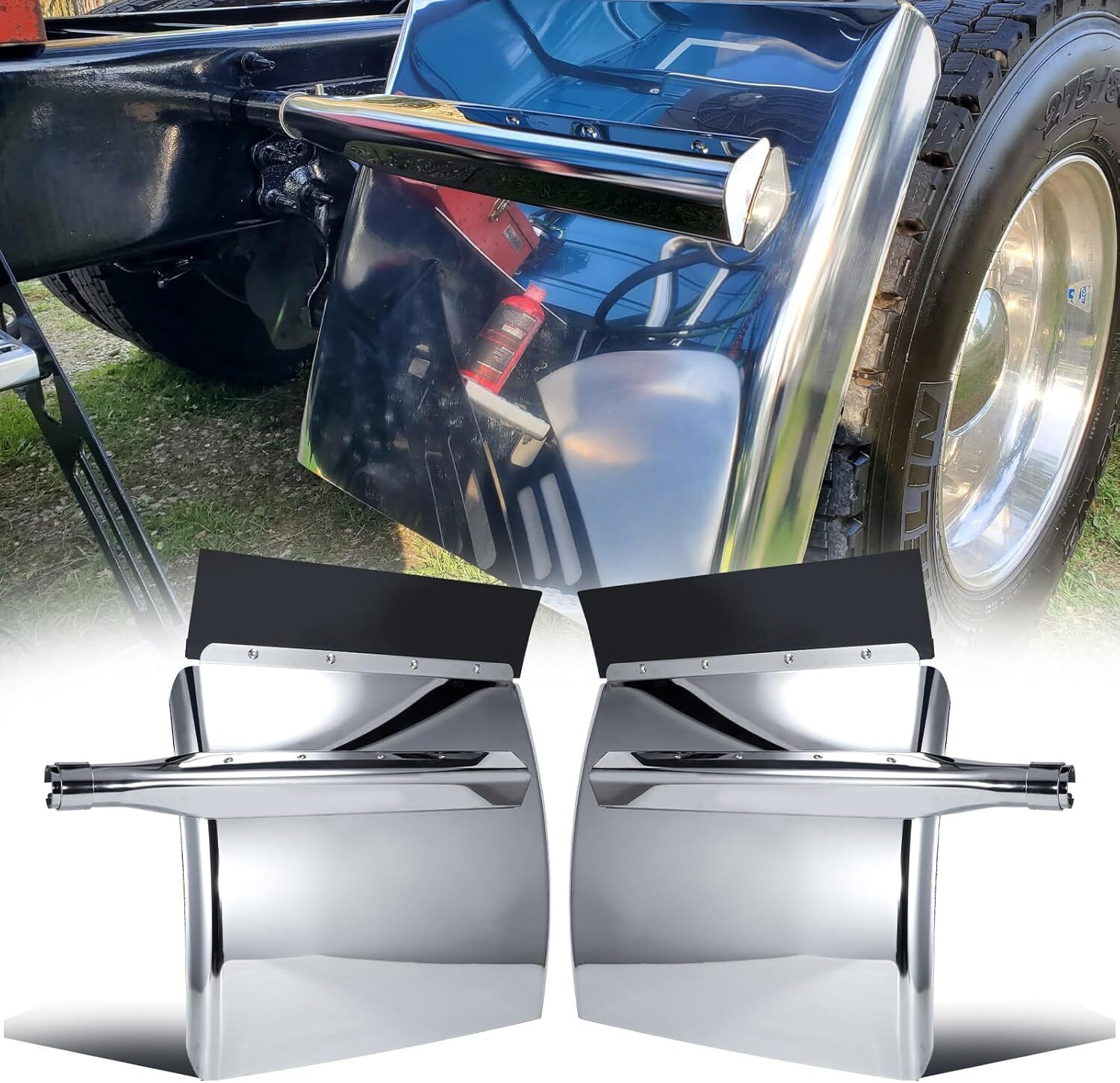 24" x 24" Quarter Fenders for Semi Truck, 430 Stainless Steel