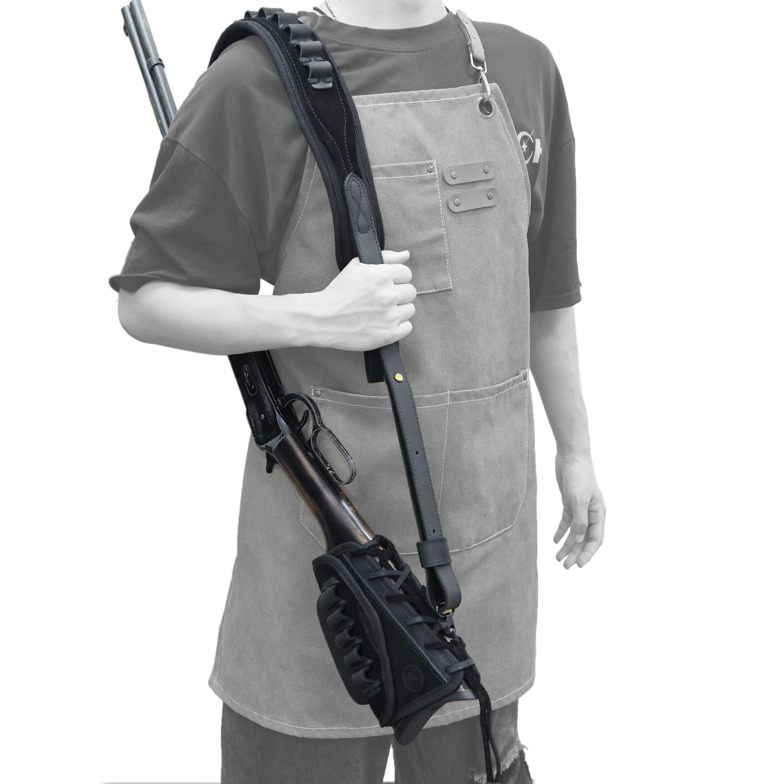 WAYNE'S DOG Leather Gun Buttstock Pouch with Hunting Gun Sling.22 12GA .357.308