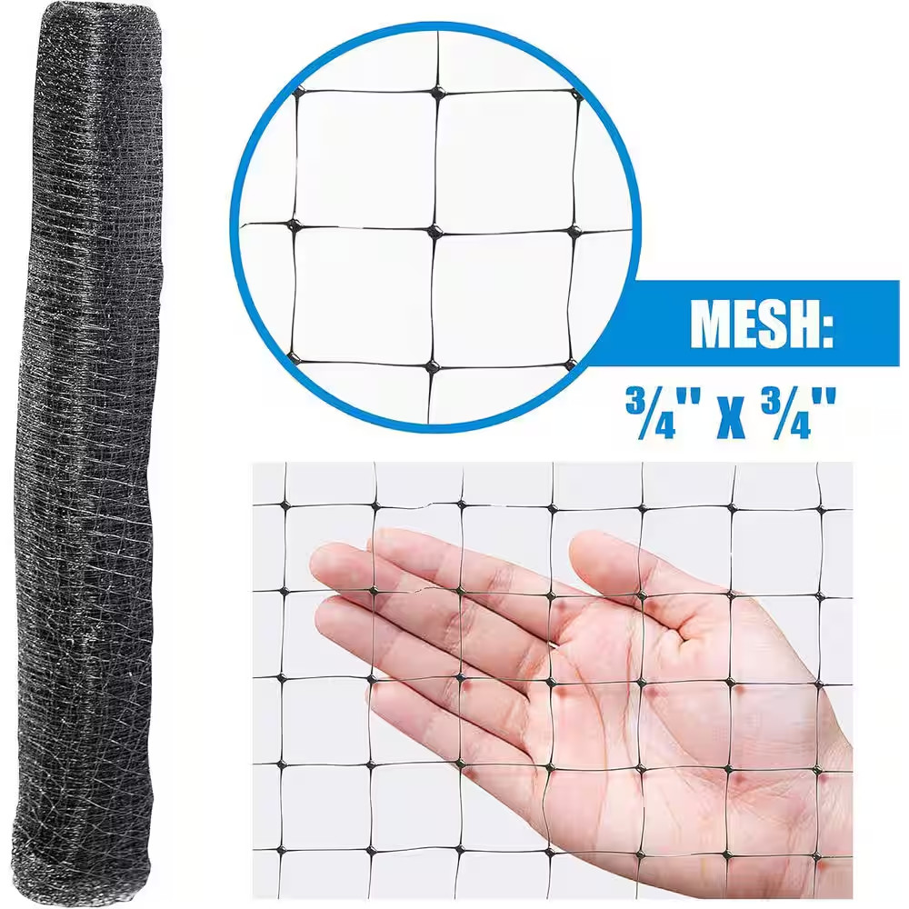 7 Ft. X 100 Ft. X 3/4 In. Black Plastic Bird Netting for Vegetable, Tree and Fru