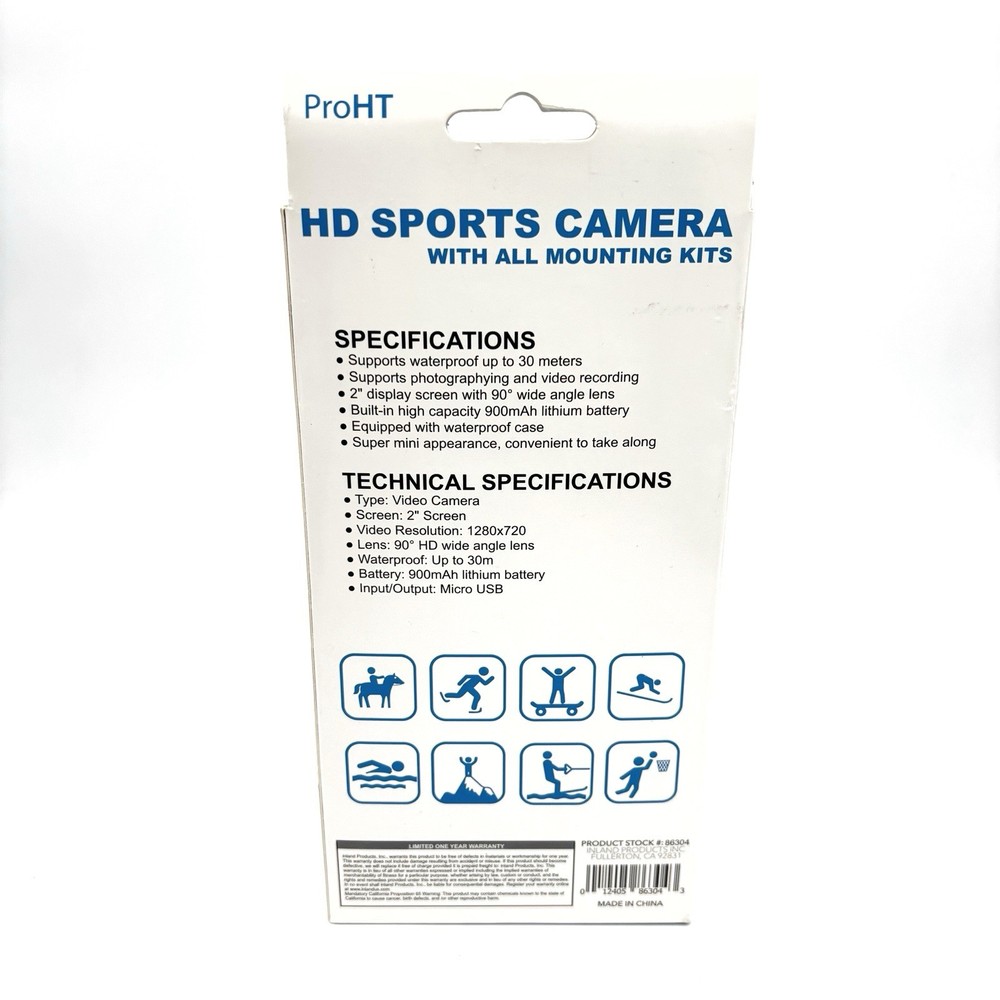 ProHT HD 720P Action Camera With Box *READ*