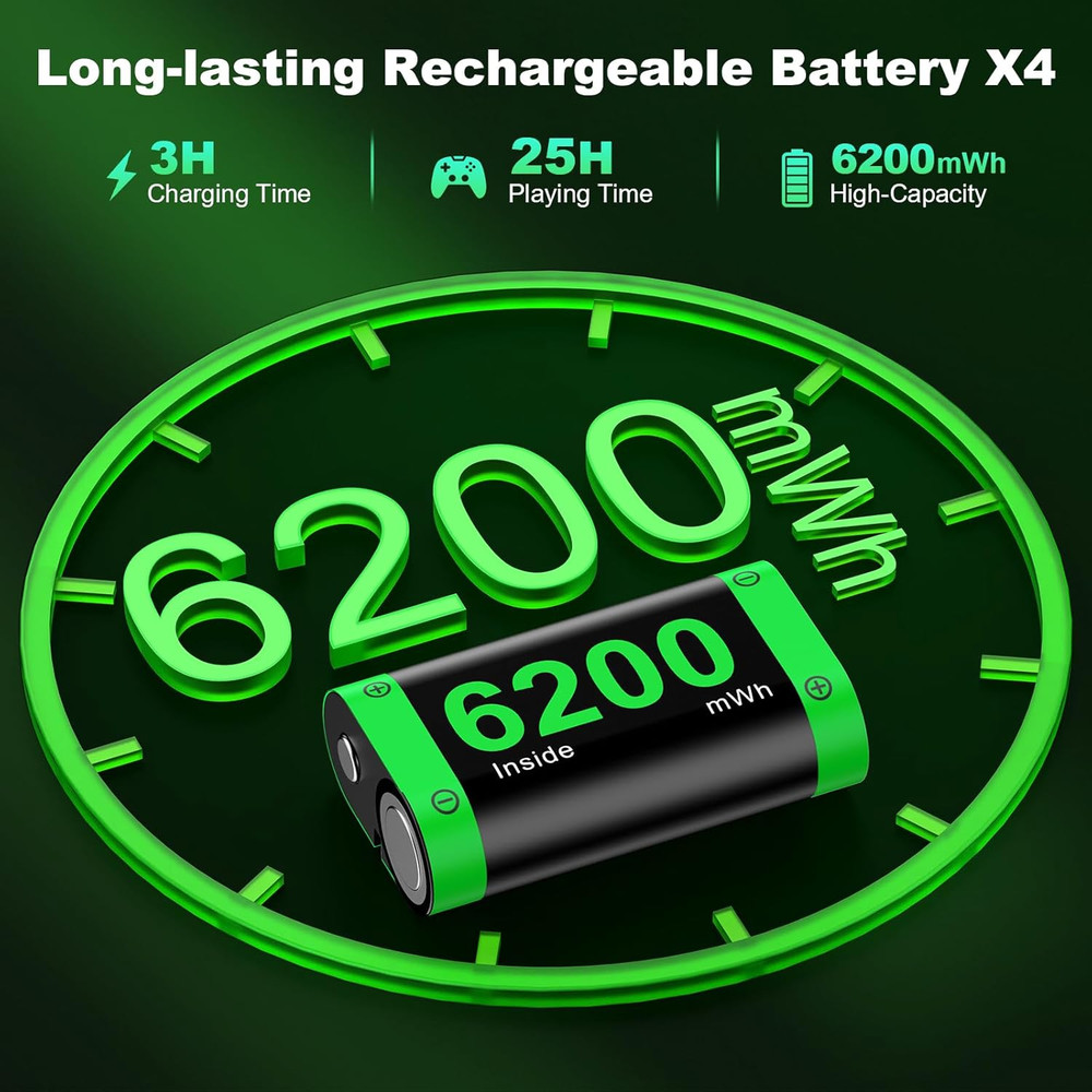 Rechargeable Xbox Controller Battery Pack, 4X6200Mwh Battery Pack for Xbox One S