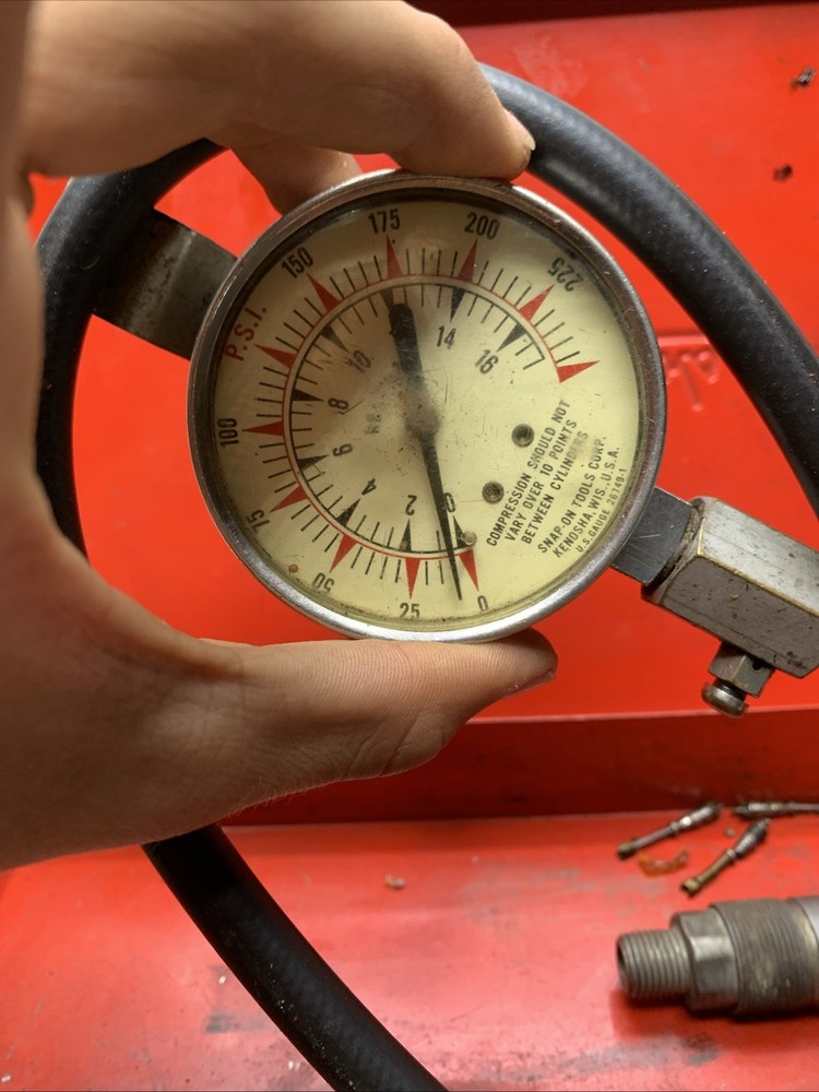 Vintage Snap-On Tools Compression Gauge w/Red Metal Case