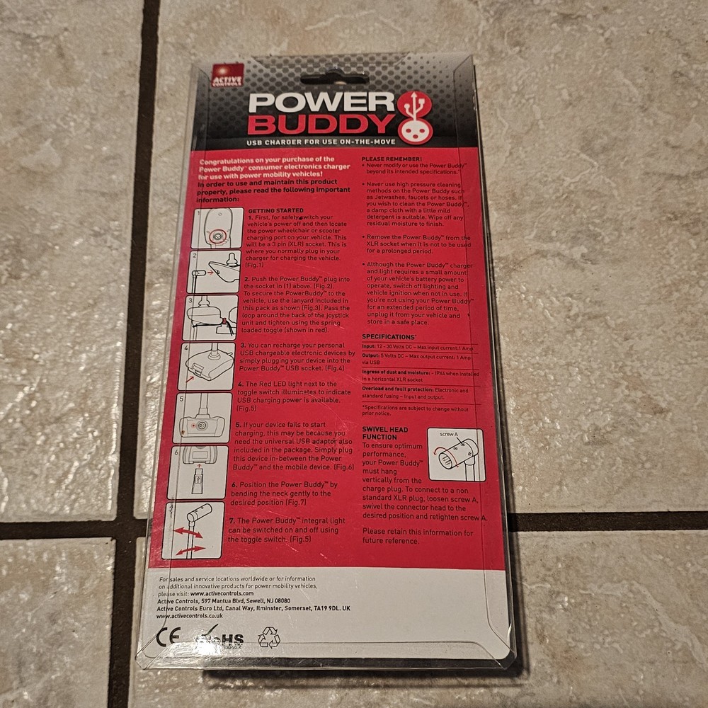 Active Controls Power Buddy - USB Charger and Guide Light for Powered Mobility