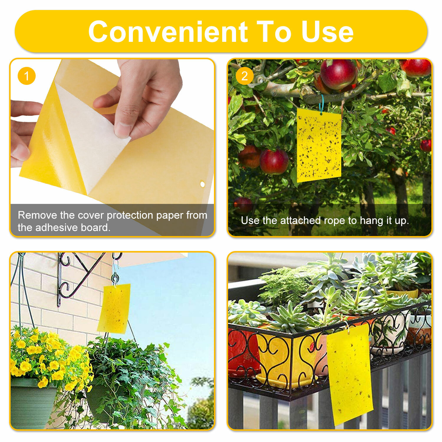 60 PCS Sticky Fly Traps- Gnat&Insect Catcher with Hanging Ropes|Strong Glue Trap