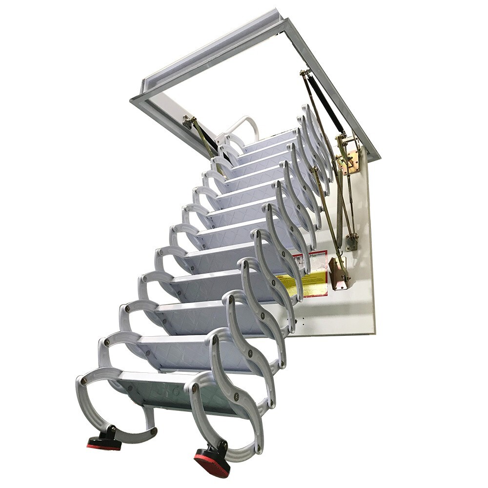 12 Steps Carbon Steel White Attic Pull Down Ceiling Ladder Folding Loft Stairs