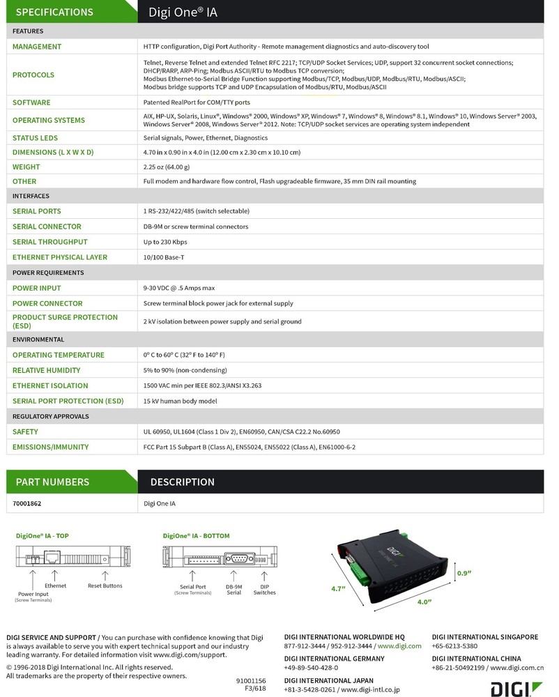 DIGI ONE IA SERIAL TERMINAL SERVER COMPLETE w/REALPORT SOFTWARE, ADAPTERS & PS