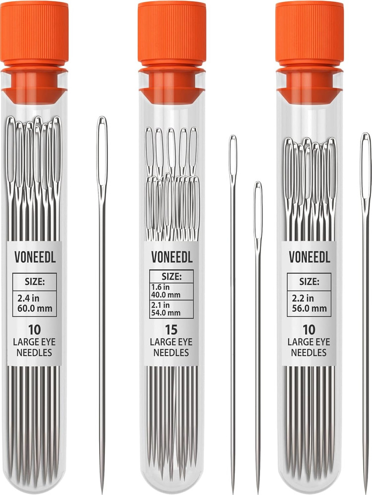 35 PCS Large Eye Sharp Hand Sewing Needles 4 Assorted Sizes - Easy Threading Emb