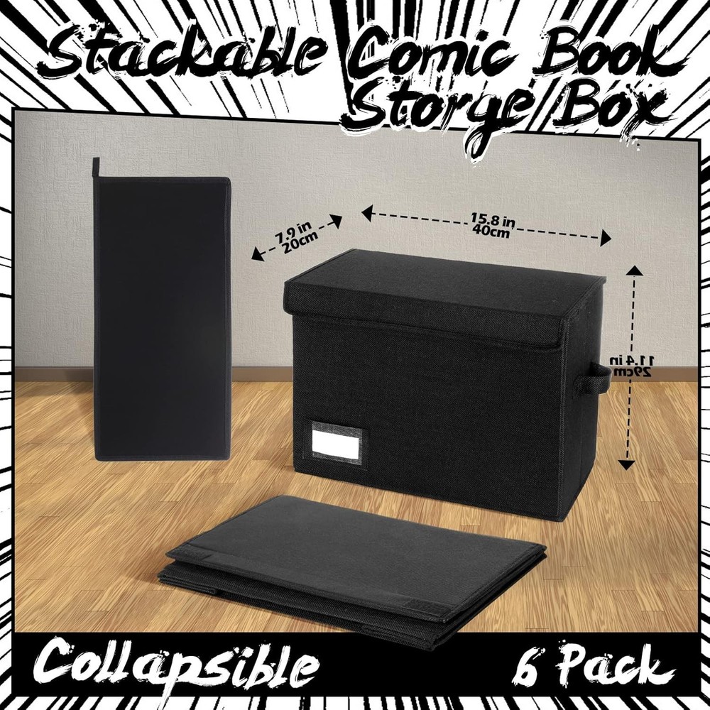 6 Pcs Comic Book Storage Boxes, Back to School Collapsible Comic Short Box Case