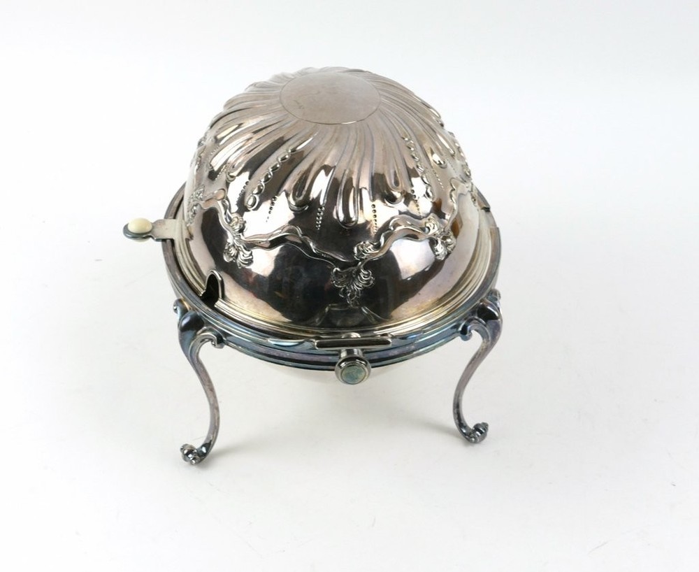 Vintage Four-Footed, Silver-Plated Roll-Top Serving Dish