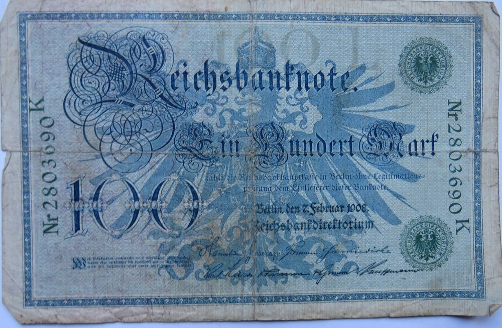 1908 Germany 100 Mark Banknote