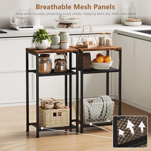 Small Side Table Set of Tall End Table with Adjustable Shelf, 2 Rustic Brown