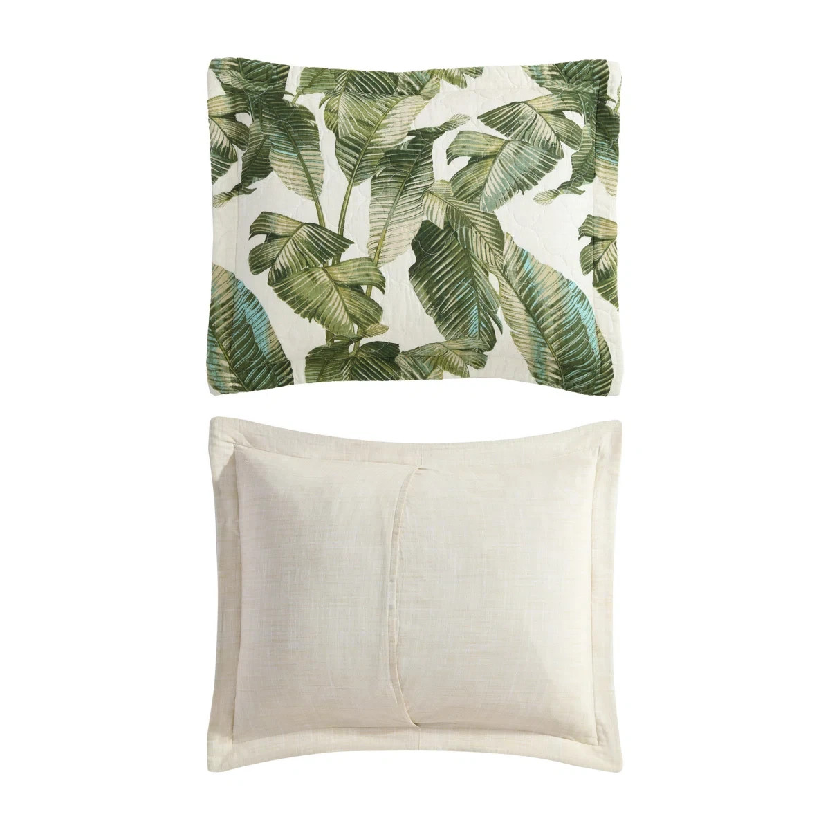 Queen Quilt Set Green Coastal Botanical Tropical Floral Bahama Exotic Leaves 3Pc