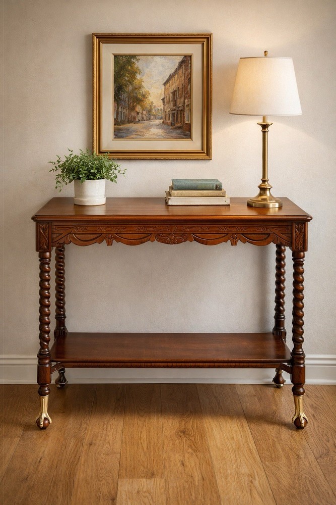 Walnut Eastlake Side Table, Solid walnut, Recently Restored. Intricate Carvings.