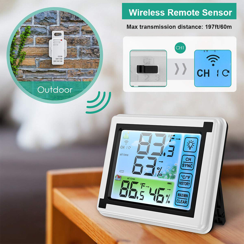 Digital LCD Thermometer Wireless Indoor & Outdoor Weather Station Clock Calendar