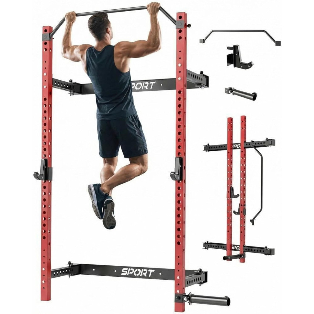Foldable Squat Rack: 1000 LBS Capacity, Space-Saving with Pull-Up Bar & Landmine