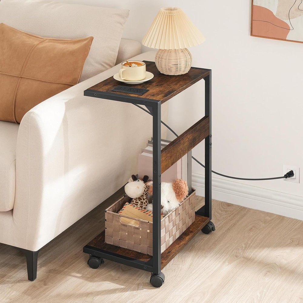 HOOBRO Computer Tower Stand, PC Stand with Charging Rustic Brown, Black